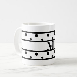 Caneca De Café Bolinhas Pretas Monograma Branco