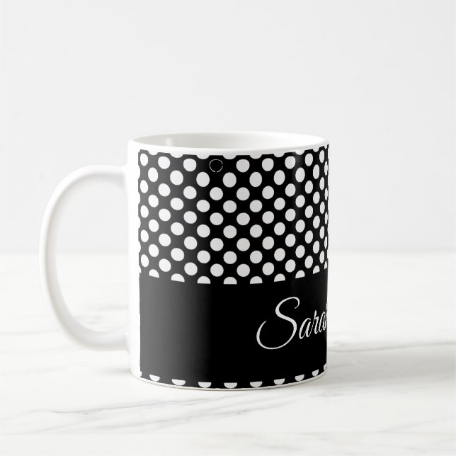 Caneca De Café bolinhas preto e branco monocromáticas (Esquerda)