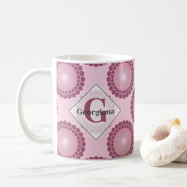 Caneca De Café Bolinhas Radiante Dusky Personalizado Rosa Mandala (Com Donut)