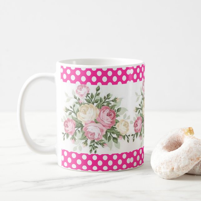 Caneca De Café Bolinhas Rosa (Com Donut)