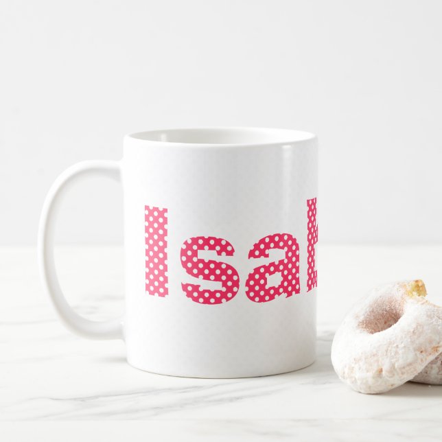 Caneca De Café Bolinhas rosa e branca personalizada (Com Donut)