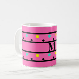 Caneca De Café Bolinhas Rosa Monograma