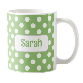 Caneca De Café Bolinhas Verde Personalizada