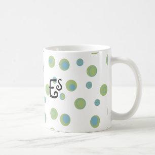 Caneca De Café Bolinhas Verdes Azuis Monogramadas
