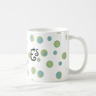 Caneca De Café Bolinhas Verdes Azuis Monogramadas
