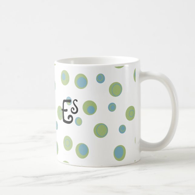 Caneca De Café Bolinhas Verdes Azuis Monogramadas (Direita)