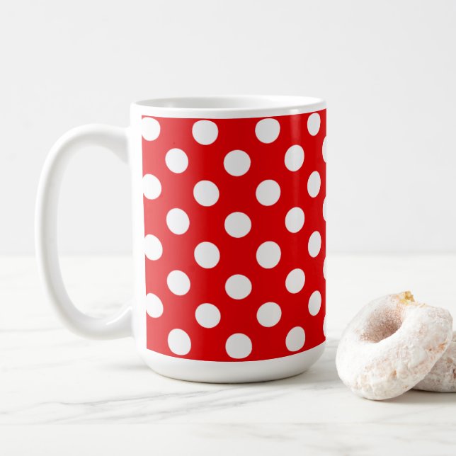 Caneca De Café Bolinhas Vermelhas E Brancas Grandes (Com Donut)