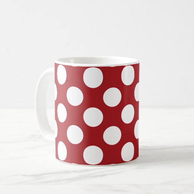 Caneca De Café Bolinhas Vermelhas, Padrão de Bolinhas, Pontos, Po (Frente Esquerda)