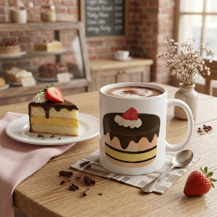 Caneca De Café Bolo com Drip de Chocolate e Morango