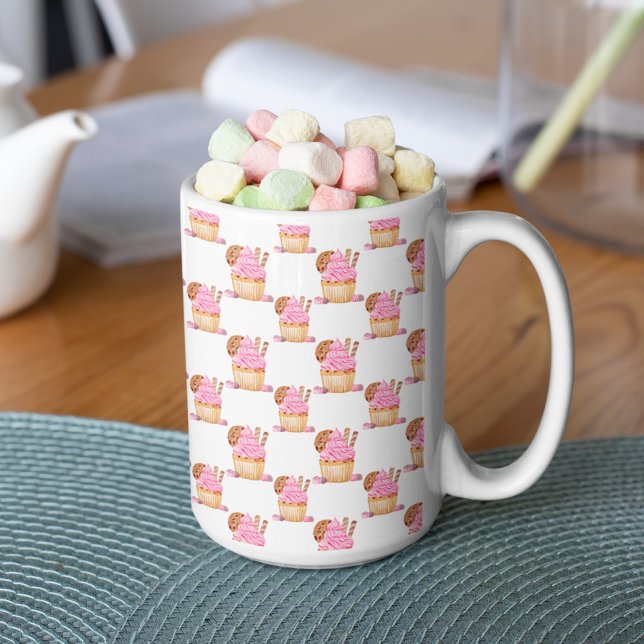 Caneca De Café Bolo de água rosa com padrão de chocolate (Criador carregado)