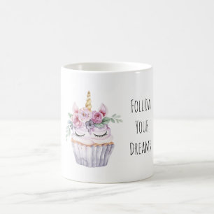 Caneca De Café Bolo de Aniversário de Unicórnio Rosa Floral