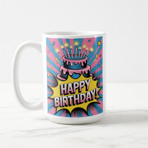Caneca De Café Bolo de Aniversário Feliz de pop Art