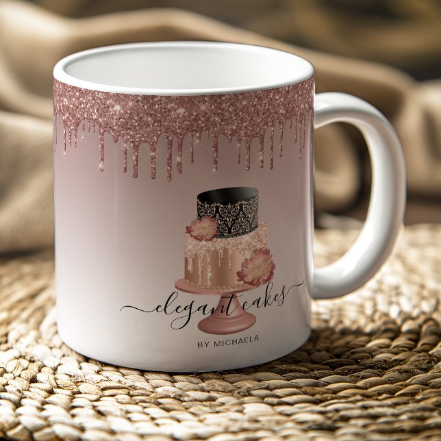 Caneca De Café Bolo de Casamento com Desejo de Purpurina Rosa Dou (Criador carregado)