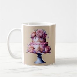 Caneca De Café Bolo de Casamento em um Fundo Marrom