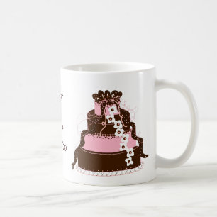 Caneca De Café Bolo de Chocolate e Rosa para Salvar a Data