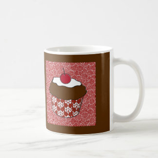 Caneca De Café Bolo de Chocolate em Padrão Vermelho e Branco