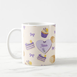 Caneca De Café Bolo de Limão e Lavanda Design de Assados em Aquar