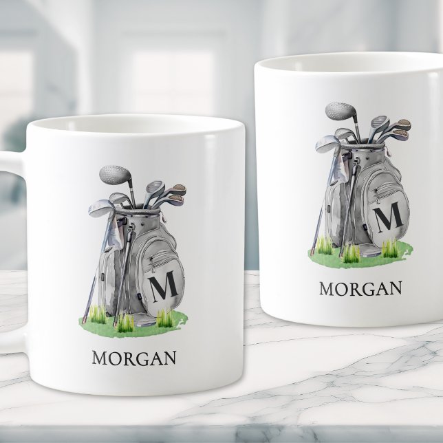 Caneca De Café Bolsa de Golfe Monograma (Monogram Golf Bag Coffee Mug)