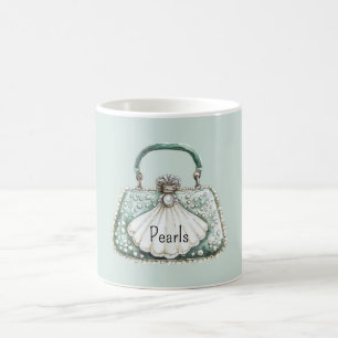 Caneca De Café Bolsa de Pérolas Brancas Verdes