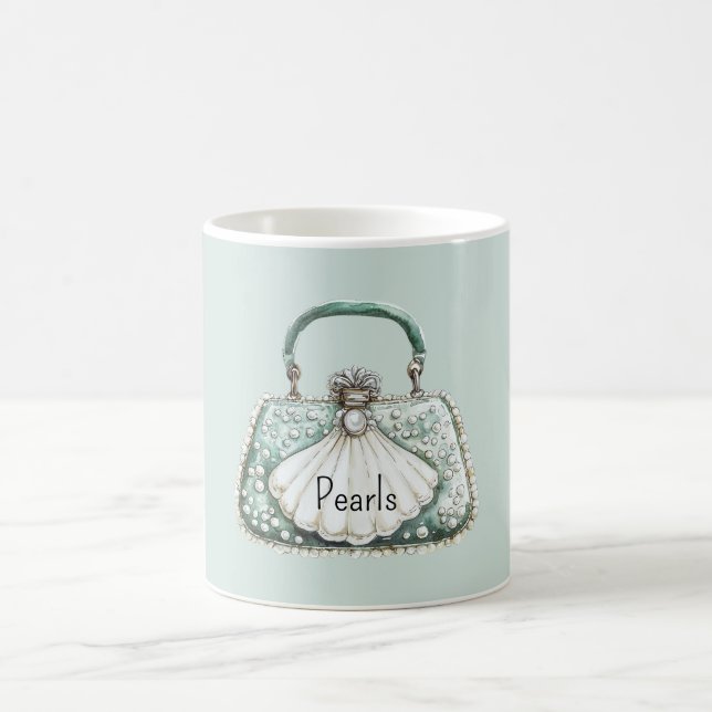 Caneca De Café Bolsa de Pérolas Brancas Verdes (Centro)