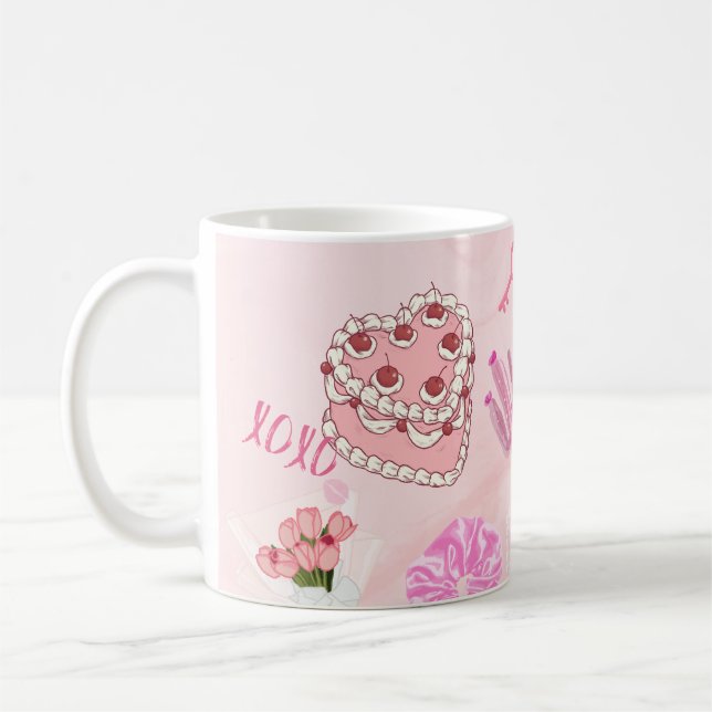 Caneca De Café Bolsa tote rosa kawaii feminina. (Esquerda)
