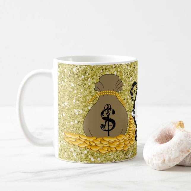 Caneca De Café Bolsas Douradas Faux Glitter (Com Donut)