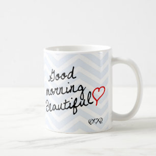 Caneca De Café Bom dia bonito! Luz - teste padrão azul de Chevro