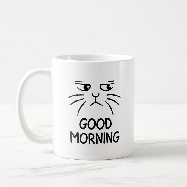 Caneca De Café Bom dia - Mug de café de gato rabugento - Presente (Esquerda)