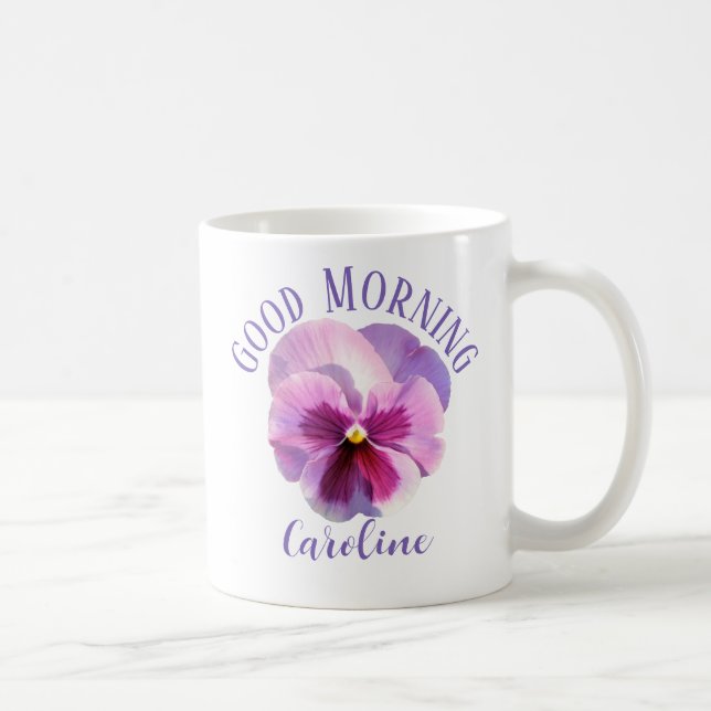 Caneca De Café Bom dia Nome Personalizado Pansy (Direita)