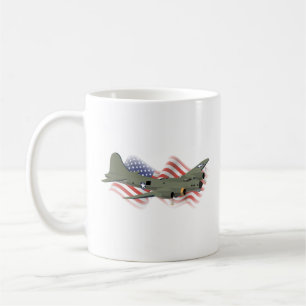 Caneca De Café Bombardeiro Patriótico B-17 Fortaleza Voadora WW2