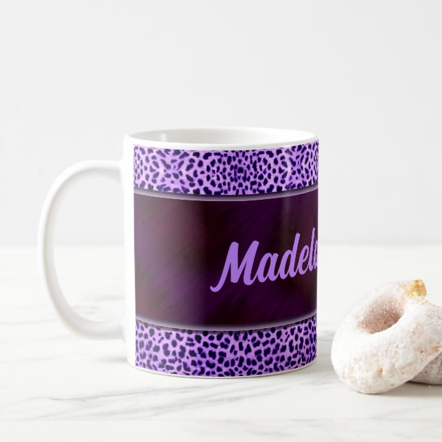 Caneca De Café Bombas Roxas e Chita com Nome (Com Donut)