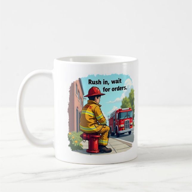 Caneca De Café Bombeiro Único ou Bombeiro com Caminhão de Bombeir (Esquerda)