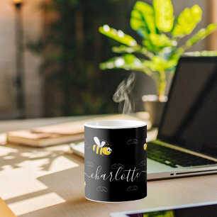 Caneca De Café Bombus brancos negros e felizes monograma de humor