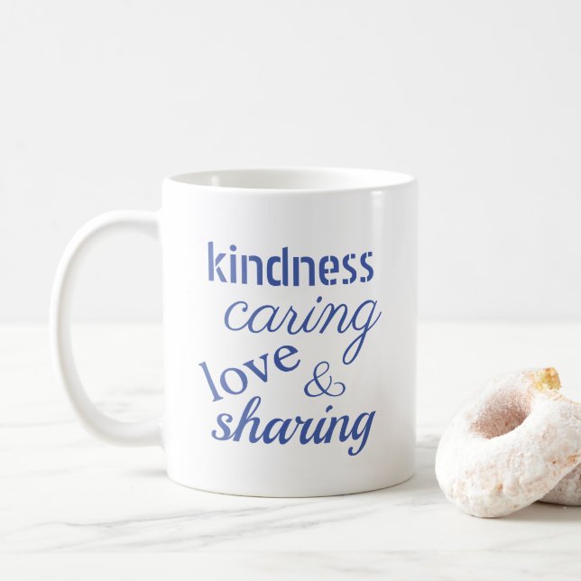 Caneca De Café Bondade do Amor Carinho Azul Inspiracional (Com Donut)