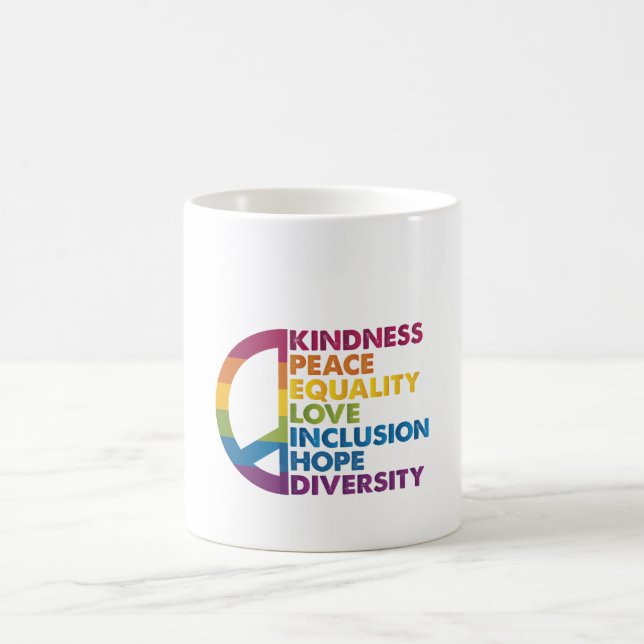 Caneca De Café Bondade Igualdade de paz Inclusão de amor Fígados  (Centro)