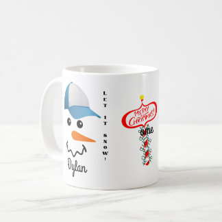 Caneca De Café Boné branco e azul personalizado Snowman Face Mug