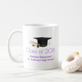 Caneca De Café Boné de formatura e Diploma na Classe Púrpura de 2