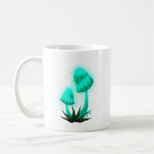 Caneca De Café Boné Pixie Psicodélico Brilhando Cogumelo Ciano