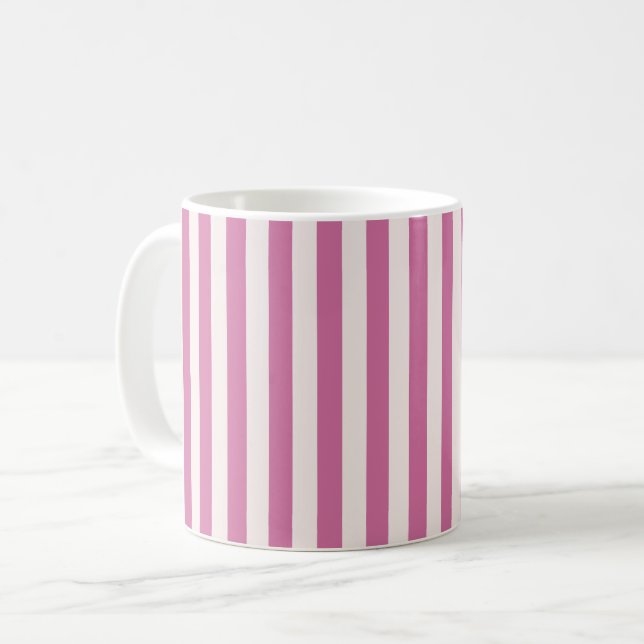 Caneca De Café boneca cor-de-rosa | listras rosa (Frente Esquerda)