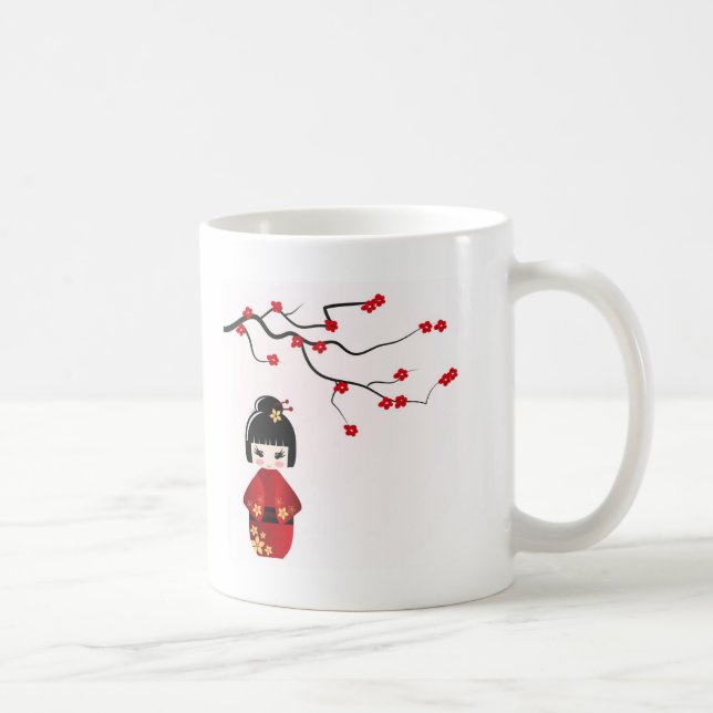 Caneca De Café Boneca de Kokeshi sob o ramo de sakura (Direita)