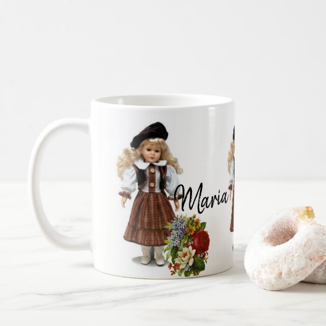 Caneca De Café Boneca Floral Mug Vitoriana (Com Donut)