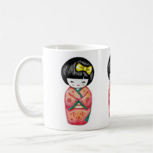 Caneca De Café Boneca Kokeshi - Garota Kimono Geisha