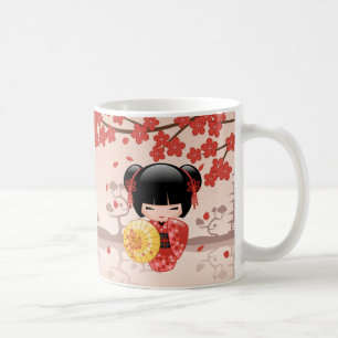Caneca De Café Boneca vermelha de Sakura Kokeshi - gueixa