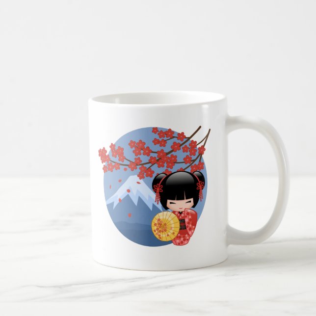 Caneca De Café Boneca vermelha de Sakura Kokeshi - menina de (Direita)