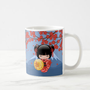 Caneca De Café Boneca vermelha de Sakura Kokeshi - menina de