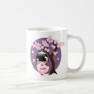 Caneca De Café Boneca White Kimono Kokeshi - Café de Garota Gisha