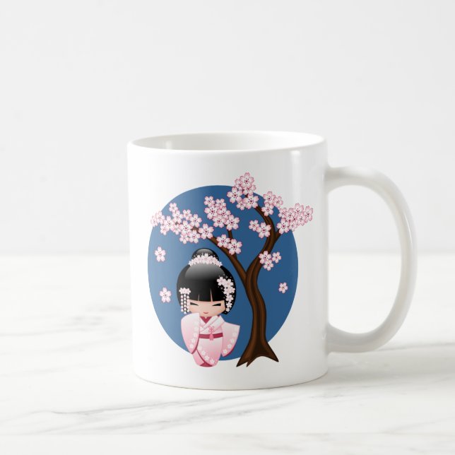 Caneca De Café Boneca White Kimono Kokeshi - Garota Gisha Bonita  (Direita)