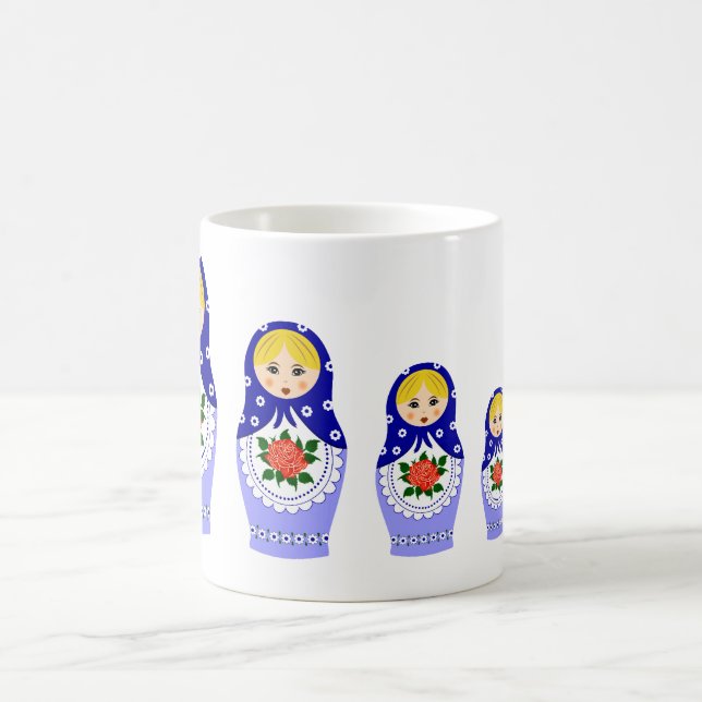 Caneca De Café Bonecas de Matryoschka azuis (Centro)