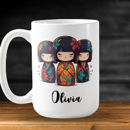 Caneca De Café Bonecas Kokeshi Japonesas Fofas