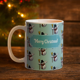 Caneca De Café Boneco de Neve Alegre Natal Feliz! Padrão de Arte 